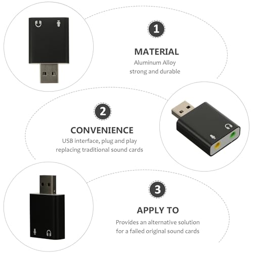 External USB 7.1 Audio Sound Card Aluminum Drive-Free Adapter for PC Laptop Live Streaming with Headphone and Microphone Jack, Black, Compatible with Multiple Operating Systems
