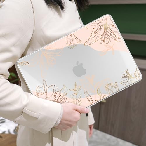 MEEgoodo 4-in-1 Printed Case for MacBook Neo 13 inch 2026 Release Model A3404, Laptop Hard Shell Cases with Keyboard Skin & Screen Protector & Webcam Covers, Gold Flowers Lilies - color: Gold Flowers Lilies