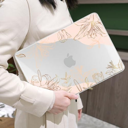 MEEgoodo 4-in-1 Printed Case for MacBook Neo 13 inch 2026 Release Model A3404, Laptop Hard Shell Cases with Keyboard Skin & Screen Protector & Webcam Covers, Gold Flowers Lilies - color: Gold Flowers Lilies
