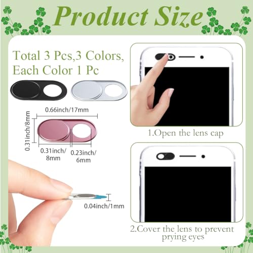 3Pcs 3 Colors Laptop Camera Cover Metal Black Platinum Pink 0.04 Inch Ultra Thin Webcam Cover Slide for Mini PC Phone Desktop Aluminum Durable Phone Privacy Protector for Home Office Use