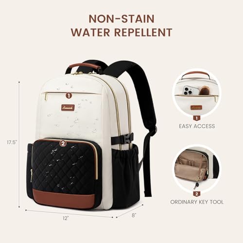 LOVEVOOK Laptop Backpack for Women with Pouch Pocket for Large Capacity Cup,15.6 Inch Teacher Nurse College Work Travel Backpack Purse,Waterproof Laptop Computer Bags,Beige-Black-Brown+Diamond-shaped - color: Beige - Black - Chestnut Brown + Diamond-shape