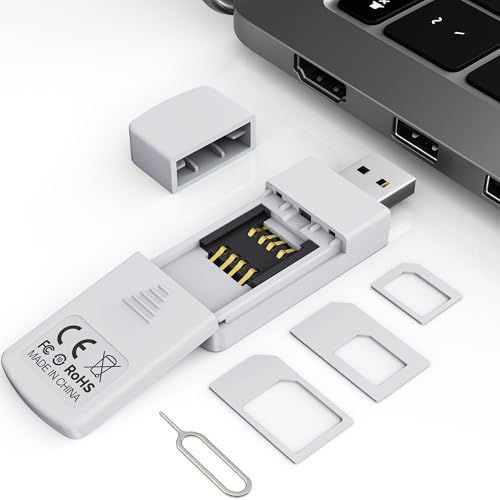 SIM Card Reader-Micro/Nano/Standard Sim Card Readers-USB to SIM Card Adapter Edit,Sim Card Adapter Kit with Eject Pin and Read Messages/Contacts,SIM Card Reader for Laptops Computer Windows