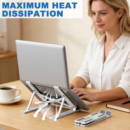 Laptop Stand - Foldable Laptop Stand for Desk Anti-Slip,Compatible for Business Trip,Library,Cafe(White) - color: White