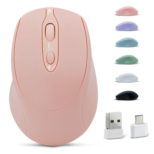 Bluetooth Mouse,Rechargeable Wireless for Laptop/iPad/MacBook Pro/Air, Silent Mouse Portable Slim for Surface Pro/PC/Lenovo/Samsung Tablet (Pink) - color: Pink