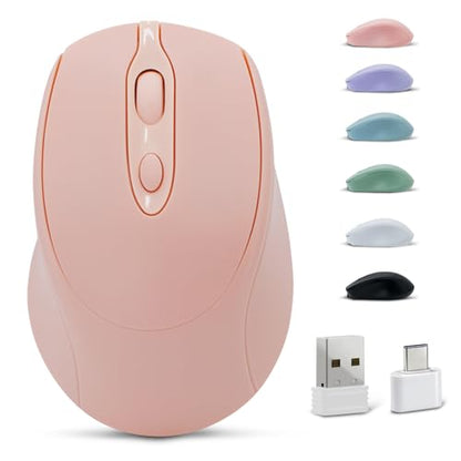 Bluetooth Mouse,Rechargeable Wireless for Laptop/iPad/MacBook Pro/Air, Silent Mouse Portable Slim for Surface Pro/PC/Lenovo/Samsung Tablet (Pink) - color: Pink