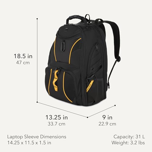 SWISSGEAR 1900 ScanSmart Laptop Backpack, Fits Most 17-Inch Laptops, TSA-Friendly Lay-Flat Design, RFID Protection, and Tablet Pocket, Black, 31L, 18.5-Inch - color: Black/Gold