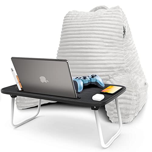 Nestl White Reading Pillow with Bed Desk for Laptop and Writing, Luxe Cut Plush Back Pillow for Sitting Up, Back and Arms Adjustable Support for Adult and Teens, Foldable Lap Desk for Bed 22x14” - color: 09- White, size: Standard 18"