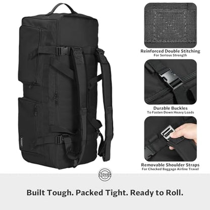 45/80/100L U-Zip Rolling Duffel Bag with Wheels, X-Large Durable Travel Duffle + Toiletry Bag, Lay-Flat Opening, Packable w/Shoulder Straps- Use as Luggage or Backpack, Men/Women (Black) - color: U-Zip Black