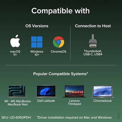 Plugable USB C Laptop Docking Station, Dual Monitor 4K 60Hz for Apple Mac M1/M2/M3/M4/M5,Neo 2X HDMI or DisplayPort for MacBook, 100W Charging DisplayLink Dock, Driver Install Required (UD-6950PDH)