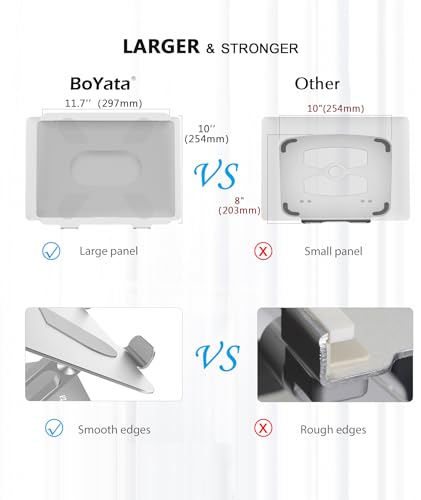 BoYata Laptop Stand, Adjustable Multi-Angle Riser, Up to 17 Inches, Silver | Sturdy Alloy Steel, Heat-Vent Design and Silicone Pads Support Laptops up to 17 Inches, Including MacBook and Surface - color: Silver