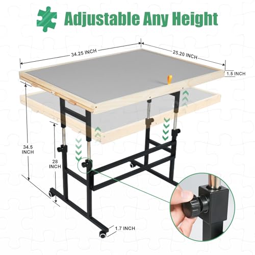ALL4JIG 1500 Piece Puzzle Table with Legs, 24.53"x33.19"Adjustable Puzzle Table, 3-Tilting-Angle Portable Wooden Puzzle Board with 4 Drawers&Cover,Drafting&Laptop Table for Couch,for Lego Building