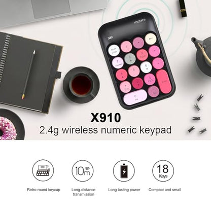 Lomiluskr Cute Wireless Number Keypad with 2.4G USB Receiver, 18 Colorful Round Keys Numpad, Portable Financial Accounting Numeric Keyboard, Suitable for PC, Laptop (Black) - color: Black