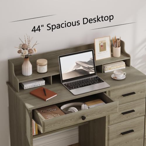 4 EVER WINNER Computer Desk with Drawers, Small Desk with Monitor Stand and File Drawer, Wood Desk with Storage, Writing Desk for Bedroom Home Offic, Grey - color: Grey