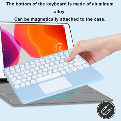 Wireless Keyboard with Touchpad, Ultra-Thin Rechargeable Bluetooth Keyboard Mini with Trackpad, Round Keys for iPad/iOS/Mac/Android/Windows (Blue) - color: light blue