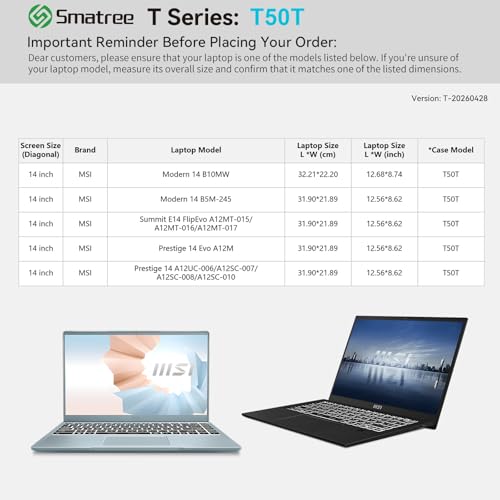 Smatree T50T Hard Protective 14 inch Laptop Case for MSI Modern 14 B10MW | Compatible for MSI Modern 14 B10MW, MSI Summit E14 FlipEvo A12MT-015/A12MT-016/A12MT-017