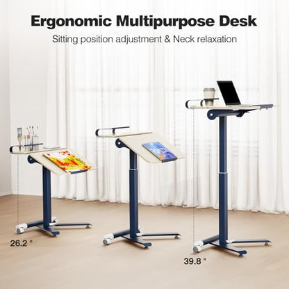 ROMOON Portable Standing Desk with Wheels, Height Adjustable Mobile Desk | Rolling Laptop Cart with Tilt Top, Storage, 24" Sit-Stand Computer Table for Home Office, Bedroom, Small Spaces, Oat Yellow - color: Oat Yellow