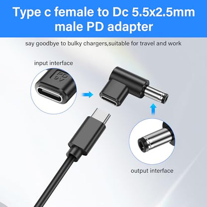 90 Degree DC 5.5 x 2.5mm to USB C Adapter,9V DC 5525 Male to USB Type C PD Emulator Trigger for LED Light、Router、Mobile Power Supply （4-Pack）