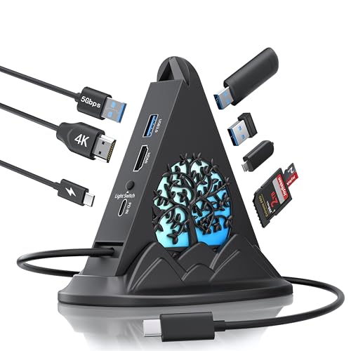 USB C Hub, 8 in 1 USB C Hub Multiport Adapter with 4K HDMI, PD 100W, 5Gbps Type C 3.0, 3xUSB A 3.0, SD/TF Card Reader. RGB USB Hub for MacBook Air/Pro, HP, Laptop, PC, Switch, PS5(Tree) - color: 1-Black Tree With Base