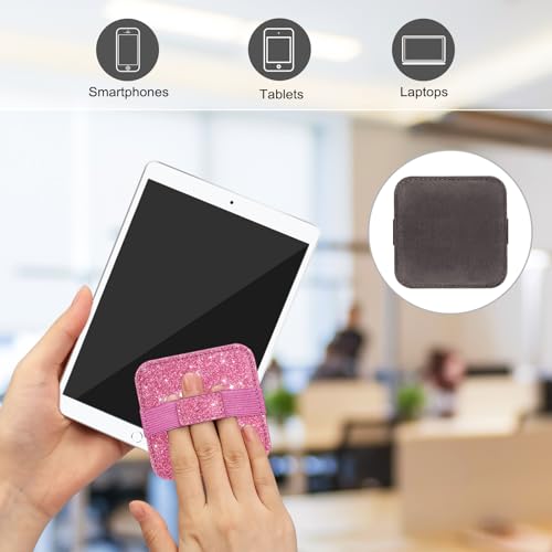 Fintie Screen Cleaning Pad, [4 Pack] Soft Cloth Car Phone Screen Cleaner | Microfiber Wipe Cleaning with Elastic Strap for iPad, iPhone, MacBook, Tablets, Laptop, Monitor (Glitter Pink/Black) - color: Glitter Pink/Black