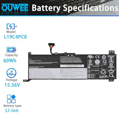 L19M4PC0 L19C4PC0 Laptop Battery Compatible with Lenovo Legion 5P-15IMH05 Legion 5-15IMH05 5-15ARH05 Series 5B10W86196 L19M4PC0 5B10W86195 L19M4PC1 5B10W86192 L19C4PC1 5B10W86194 15.36V 60Wh - size: 10.16*3.74*0.28 inch L19M4PC0