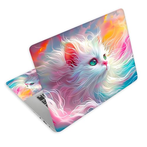 Universal Laptop Skin Decal, 3-Piece Vinyl Protector for 12 13 14 15.6" Notebook, Waterproof Anti-Scratch, Easy Trim & Bubble-Free Finish, Cat with Pink and Blue Fur - color: Cat with Pink and Blue Fur