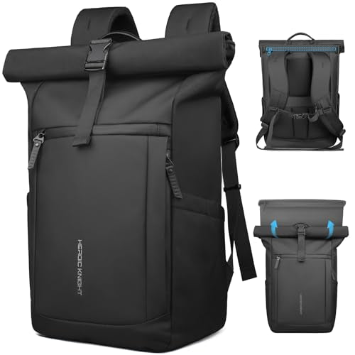 Rolltop Laptop Backpack, Expandable 20-27L Travel Backpack for Men Women | Water-Resistant Casual Daypack with Quick-access Rear Zipper for 15.6 inch Computer, Laptop Bag for Commute/College/Hiking