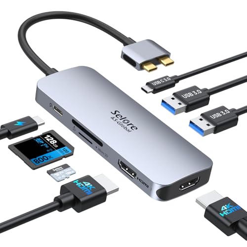 Selore Docking Station for MacBook Pro Air, USB C Hub for MacBook,Dual HDMI Adapter for USB for MacBook,Docking Station Dual Monitor for MacBook Pro Air with Dual HDMI,USB C,2 USB A,PD,SD/TF Reader - color: Grey