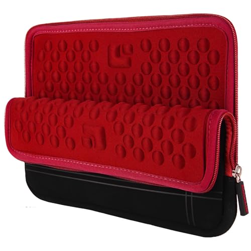 Neoprene Laptop Sleeve for 13 13.3 Inch Laptops Tablets with Padded Lining, Shock Resistant Unisex Laptop Bag for Office, Commute, Travel - color: Black / Red