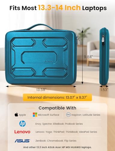 DOMISO Laptop Hard Case 14-14.4 inch Waterproof Shockproof Hard Shell Laptop Sleeve with Handle & Storage Pocket, Compatible with MacBook, HP, Dell, Teal | Waterproof, Shockproof, With Handle & Storage Pocket, Compatible with MacBook, HP, Dell - color: Te