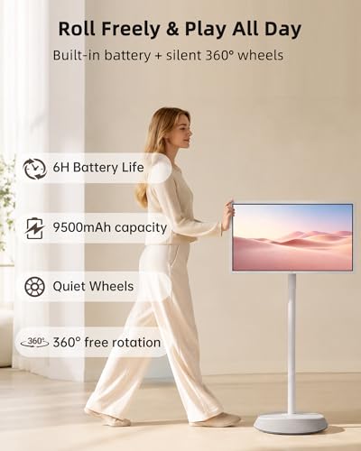 KTC MEGAPAD 32 Inch 4K Smart Portable TV on Wheels,16G+256G Storage, Android OS EDLA Certified, Four 8W Speakers, Built-in Battery&Camera, Voice Remote, UHD Touch Screen with Rolling Stand, A32Q7 Max - size: 32 Inch 16+256GB