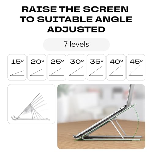 Laptop Stand Adjustable – 7-Level Foldable Aluminum Riser, Portable Laptop Holder for Desk, Compatible with 9-15.6 Inch Laptops, Ergonomic & Sturdy