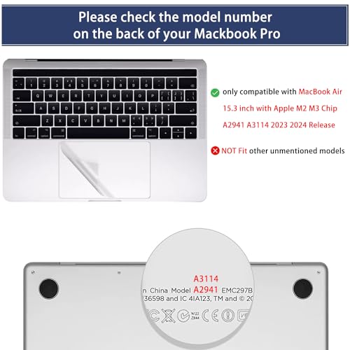 2-Pack Trackpad Protector Cover for 2026-2023 MacBook Air 15.3" M5 M4 M3 M2 Chip Models A3448 A3421 A2941 A3114 with Touch ID Anti-Scratch Touch Pad Protector
