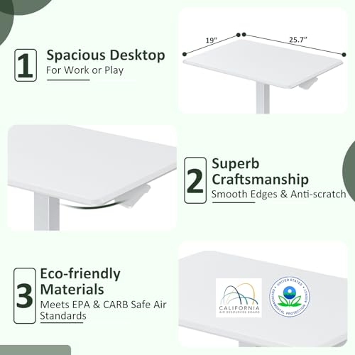 Mobile Standing Desk Adjustable Height, Rolling Sit-Stand Laptop Desk with Lockable Casters, Portable Compact Computer Table for Home Office Dorm, White - color: Classic White