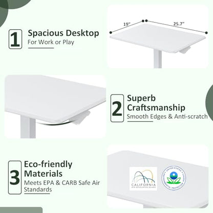 Mobile Standing Desk Adjustable Height, Rolling Sit-Stand Laptop Desk with Lockable Casters, Portable Compact Computer Table for Home Office Dorm, White - color: Classic White