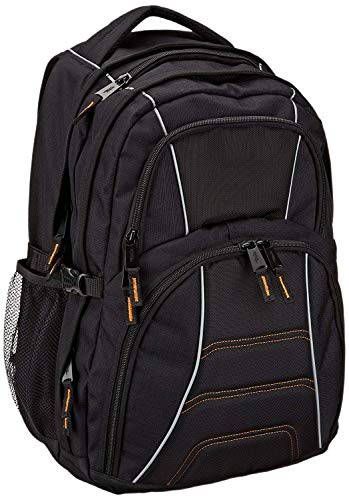 Amazon Basics Padded Laptop Backpack with Water Bottle Pockets, Travel Work Bag with Compartments, Fits Up to 17-Inch Laptops, Black