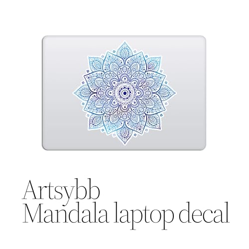 Mandala Laptop Sticker Decal - Removable Waterproof White Vinyl Decals Stickers - Mandalas Blue Sticker Starry Night Partial Skin Compatible with Computer MacBook Air Pro 13 15 inch Mac - color: Sky Blue on White Material (for Darker Laptop)