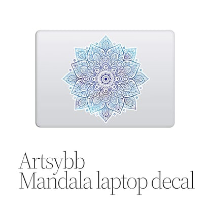 Mandala Laptop Sticker Decal - Removable Waterproof White Vinyl Decals Stickers - Mandalas Blue Sticker Starry Night Partial Skin Compatible with Computer MacBook Air Pro 13 15 inch Mac - color: Sky Blue on White Material (for Darker Laptop)