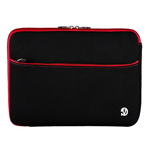 Neoprene Laptop Case | Lightweight Travel Protection | 13" Notebook Compatible Water Resistant Tech Sleeve (Red) - color: Black/Red