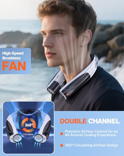 Portable Neck Fan, 6000mAh Personal Fan, 360° Cooling Rechargeable Wearable Fan, 6 Speeds Adjustable Hands-Free Fans for Travel, Outdoor, Office, Ideal Summer Gifts - color: New Black White