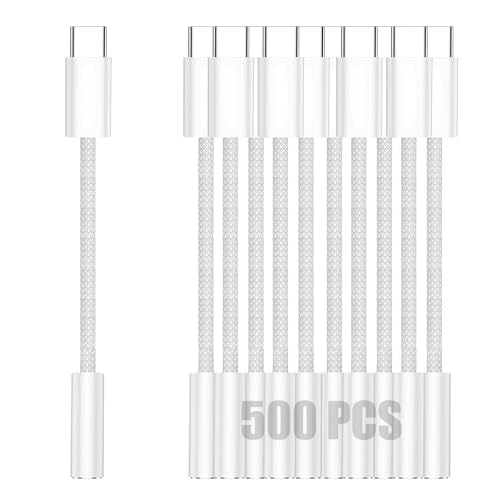 500 PCS USB C to 3.5mm Female Headphone Jack Adapter, USB C to Aux Audio Dongle Cable Cord Compatible with iPhone 16/15 Pro Max 16/15 Pro 16/15, Samsung Galaxy S24/S23/S22/S21 Ultra, iPad Pro - color: White, size: 500 Pack
