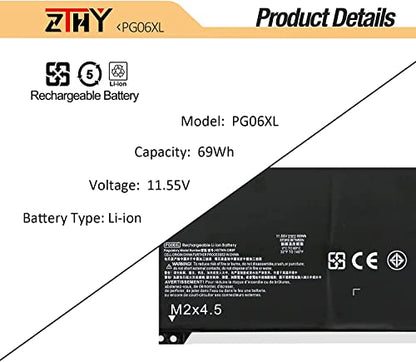 69Wh PG06XL PG06069XL Battery Replacement for HP Omen 15-DH000 15T-DH000 | 15-DH0XXX 15-DH1XXX 15T-DH100 15-DH1010CA 15-DH1019NR 15-DH1065CL Omen 5 Air 15-dh0006TX 15-dh0153TX L48431-2C1 L48497-005 - size: 8.66*3.54*0.28 inch PG06XL
