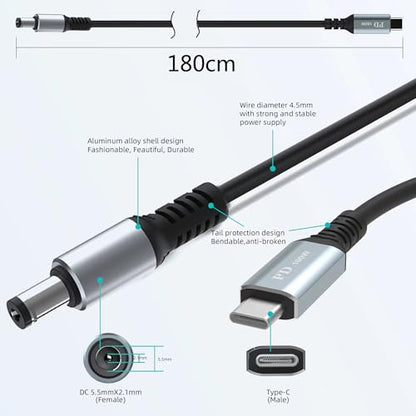 Starlink Mini USB C Cable, Starlink Mini USB C Input to DC 20V 5A Output Charging Cable Up to 100W, Work with PD Charger and PD Power Bank Portable Starlink Mini Cable Kit for Outdoor Travel (1.8m) - size: 1.8M/5.9FT