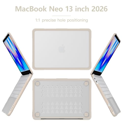 Batianda Ultimate Rugged Case for MacBook Neo 13 Inch 2026, Light Beige | Fits Model A3404, Shock-Absorbing TPU Bumper, Carbon Fiber Side Texture, Matte Rugged Shockproof Hybrid Protective Shell - color: Light Beige