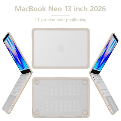 Batianda Ultimate Rugged Case for MacBook Neo 13 Inch 2026, Light Beige | Fits Model A3404, Shock-Absorbing TPU Bumper, Carbon Fiber Side Texture, Matte Rugged Shockproof Hybrid Protective Shell - color: Light Beige