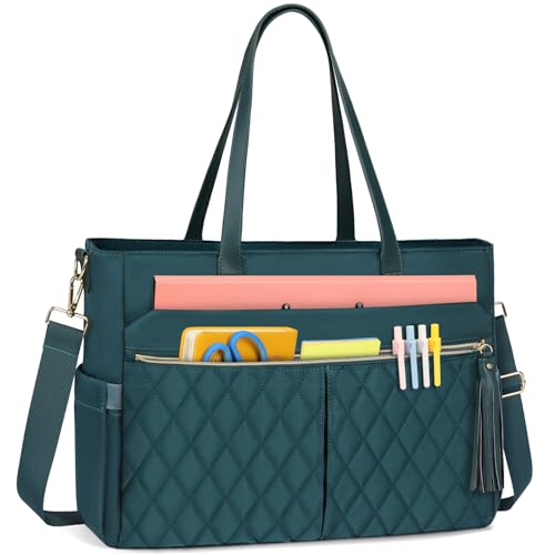 RAINSMORE Laptop Bag for Women 15.6" Teacher Tote Work Bag with Insulated Pockets, Professional Nurse Bag Laptop Briefcase Large Handbag for Office College Nursing, Green - color: Green