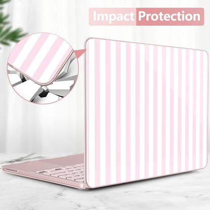 for MacBook Neo 13 Inch Case 2026 (Model A3404, A18 Pro chip), Stylish Pattern Protective Hard Shell with Screen Protector, Keyboard Cover & USB-C Adapter - Pink & White Stripes - color: Pink White Stripes