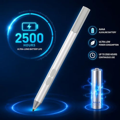 Pen for Surface Pro 11/10/9/8/X, Surface Laptop/Book/Go/Studio, Kobo | Palm Rejection, 1024 Pressure, 2500H Battery Life Active Stylus Pencil for Student Note-Taking & Artist Business Drawing - color: Platinum