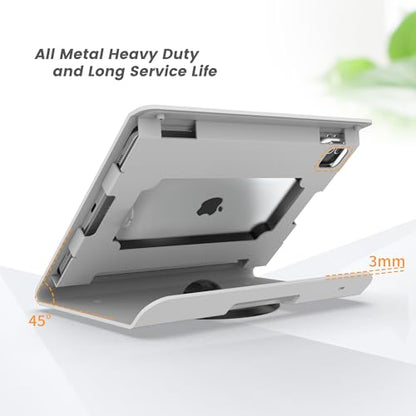 Tablet POS Stand - Heavy Duty Steel Kiosk Stand with 360° Swivel Base Anti-Theft Compatible with 10.9" iPad 10th, Pro 11" 1 2 3 4, Air 4 5, Air 11"(M2/M3/M4), iPad 11"(A16) - BSC102WA - color: White
