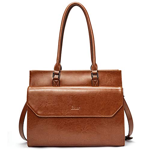 CLUCI Briefcase for Women Oil Wax Leather Business 15.6 Inch Laptop Handbag Vintage Slim Large Shoulder Work Bag | Oil Wax Leather - color: N Brown