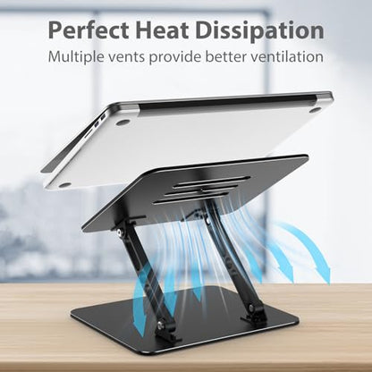 Adjustable Laptop Stand for Desk, Metal Foldable Laptop Riser Holder, Portable Desktop Book Stands, Ventilated Cooling Computer Notebook Stand Compatible with 10-15.6” Laptops - color: Classic Black
